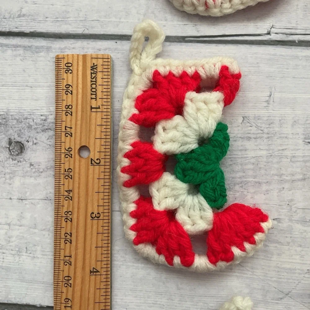 Granny‎ Square Mini Stocking Christmas Ornaments Lot Of 9 Handmade